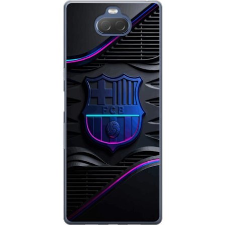 Yhteensopiva Puhelinkuori Sony Xperia 10 Plus FC Barcelonan seuraemblemii neon sinistä ja vaaleanpunaista futuristisella metallisella suunnittelulla