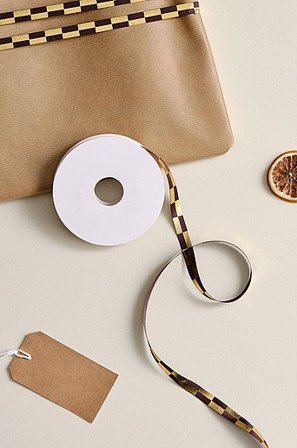 Jotex - Tasiemka Ozdobna - Długość 20 m Brazowy/Zloty - SQUARE - Kup Papier i Wstążki do pakowania firmy Jotex