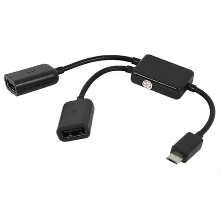 Micro-USB Host-kabel, Micro-USB Han til 2X Type A Dobbelt USB Hun OTG Adapter Converter Hub til Android Tablet PC og Smartphone Sort bs