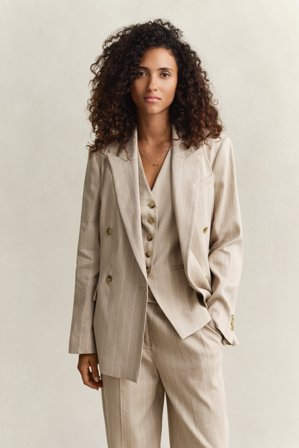 GANT Damen Pinstripe Blazer aus Leinenmix (36) Beige