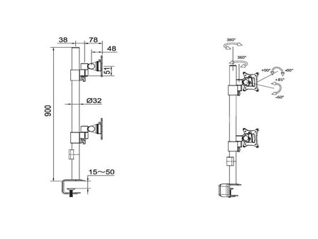 Multibrackets M VESA Deskmount Officeline Dual Vertical monteringssett - for 2 LCD-skjermer - svart
