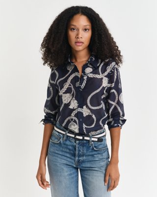 GANT - Regular fit silkeskjorte med seilemønster til dame evening blue