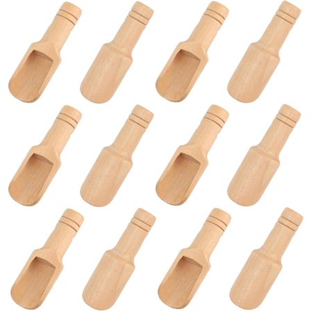 Mini treskje i tre, 12 stk 7,8 cm liten saltskje, bad treskje, mini trespade, krydderspader skje, badesalt skuffe for kjøkken, melk, kaffe, te, 