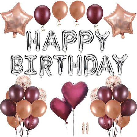 Sølv Burgund God Bursdag Bursdagsdekorasjon Bursdagsgirlander