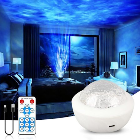 Stjernehimmel Projektor – Vandbølger & Galaxy Lampe med 7 Farver, Fjernbetjening, Aurora Natlampe til Børn & Voksne, Fest & Rumsdekoration