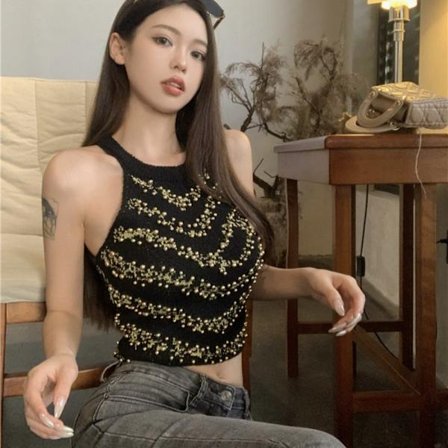 Stickat Sling Linne SVART