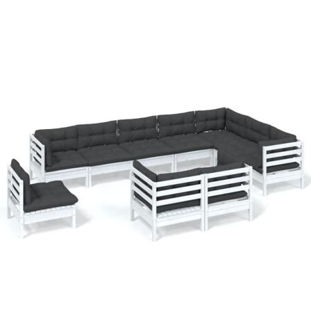 Vidaxl Loungegrupp Med Dynor 10 Delar Vit Massiv Furu Vit