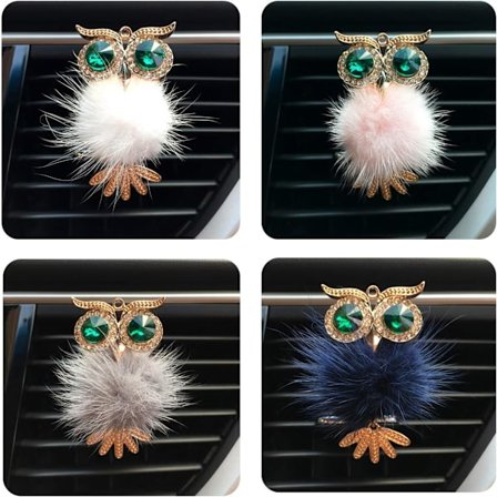 Dekoration för bilens luftventil, präglad med prästkrage/djur, avger en behaglig doft (4 ugglor)