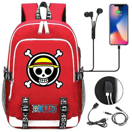 One Piece Trykt Teenager Primær- og Sekundærskoletaske med USB-port - Unisex Casual Rejserygsæk