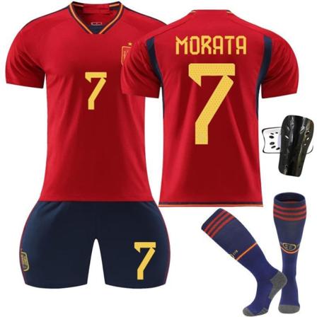22-23 Espanjan koti punainen nro 9 Gavi 7 Morata 10 Pedri 17 Fati MM-jalkapalloasusetti Size 7 with socks + protective gear #S