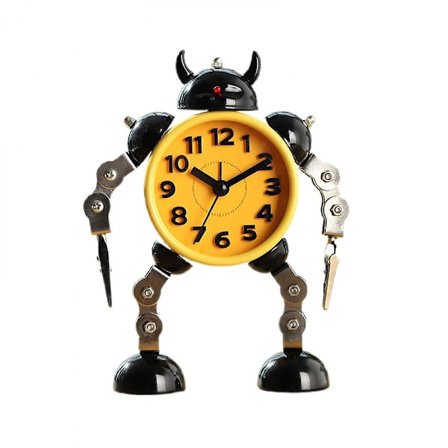 Mordely Non-ticking Robot Alarm Clock Stainless Metal Wake-up Clock With Flashing Eye Lights And Hand Clip (yellow)