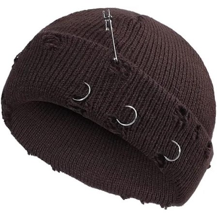 Women Girls Y2k Gothic Beanie Winter Knit Hats Trendy Metal Rings Pin Hip Hop Streetwear Harajuku Skull Cap Emo Scene Grunge