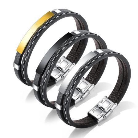 Læderarmbånd Stilfuldt Rustfrit Stål Og Læderarmbånd - Flettet Design I Flere Lag