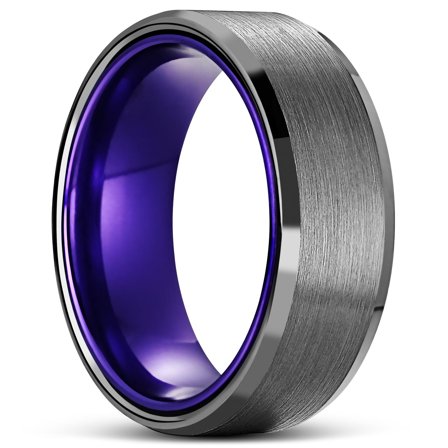 Terra | 8 mm Gunmetal Grey and Purple Bevelled Edge Tungsten Carbide Ring for Men - Steel rings