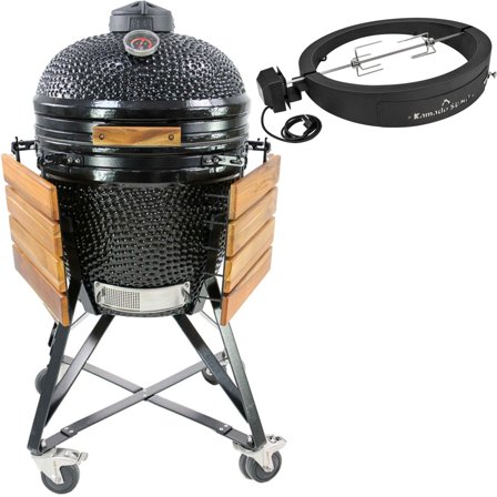 Kamado sumo SUMO Midi + Grillmesterens rotisseri og pizzaovn, svart
