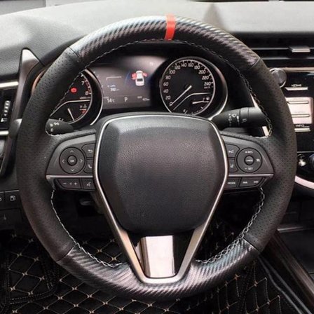 Svart halkfri rattkåpa i äkta läder för gör-det-själv, kompatibel med Toyota Camry 2018-2019 Avalon 2019 Corolla 2019-2020 RAV4 2019