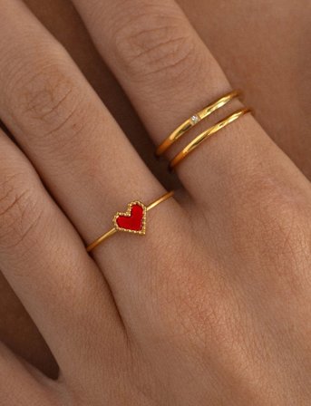 Timi of Sweden Sarah - Red Heart Ring Stainless Steel - Gold - 53