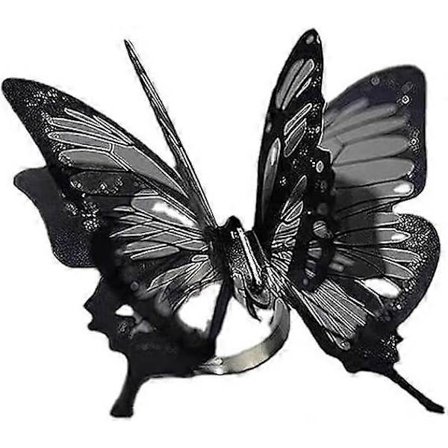 Stor Sort Sommerfugl Åben Ring til Kvinder Piger Stereoskopisk Overdrevet Stor Sommerfugl Krystal Ring Lager