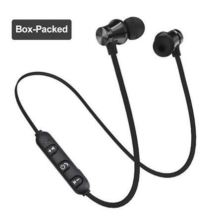 Trådlösa magnetiska Bluetooth-hörlurar Handsfree-headset med mikrofonbrusreducerande hörlurar för Huawei Xiaomi Samsung med låda svart327
