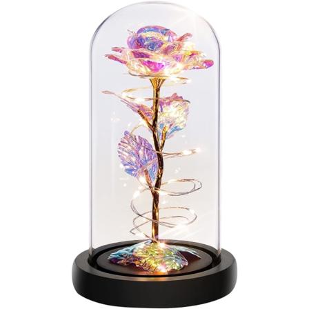 Fargerik Kunstig Rosegave, Varer Evig I En Glasskuppel colorful gold flowers