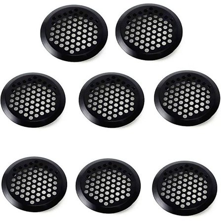 8-pak 35mm Runde Sorte Ventilationsdæksler med Insektsnet - Væggitterdæksel