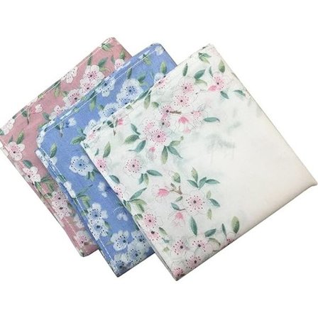 3 damer trykte blomsterlommetørklær 43CM*43CM hvitt rosa blått