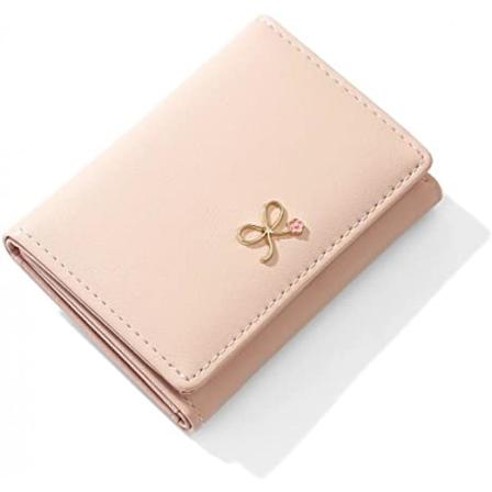 Söt Plånbok med Rosett och Rosa Stenar - Trivikt Liten Plånbok, Kontantfack, Kortfack, ID-Fönster, Handväska för Kvinnor och Flickor (Rosa, Rosett 
