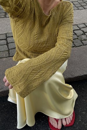 NA-KD Structured Long Sleeve Top - Langærmede t-shirts - Grøn - XS