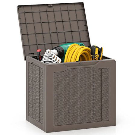 Udendørs opbevaringskasse 96L, aflåseligt låg, rottinglook, brun