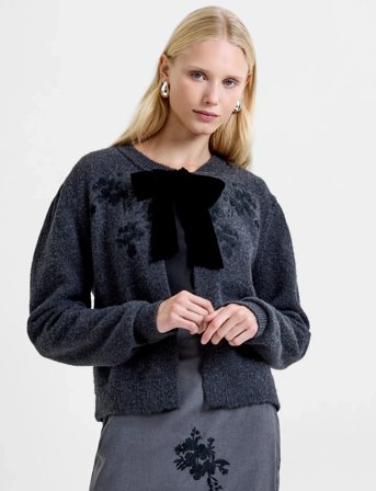French Connection Irma Front Bow Cardigan - Grey - S