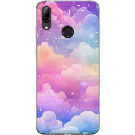 Kompatibelt Mobildeksel til Huawei P smart 2019 Søt enhjørning med regnbuefarget hår mot en stjernebelagt pastellbakgrunn i kawaii-stil