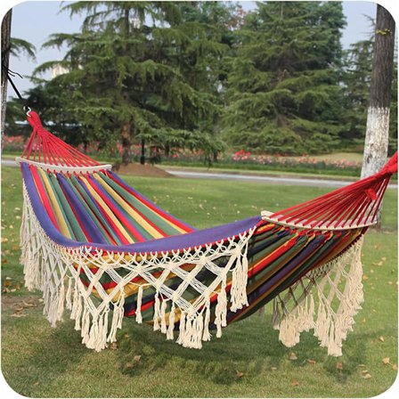 Färg staplar Vuxna Trädgård Hängmatta, 2 Person Stickad Bohem Macram