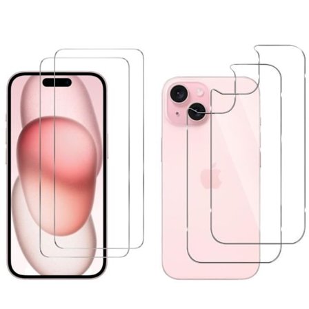 Film af hærdet glas til skærm og bagside til iPhone 15 [Pakke 2] Beskyttelsesglas Phonillico