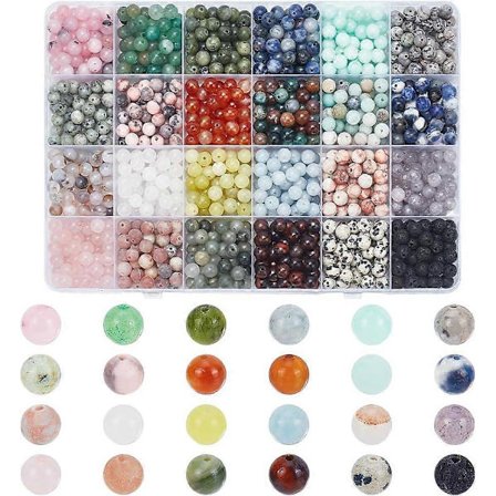 Omkring 1200 stk. Naturlige Sten Perle Sæt 6-6,5 mm Naturlige Ædelsten Perler Løse Runde Sten Perler Spacer Perler til DIY Armbånd Halskæder 