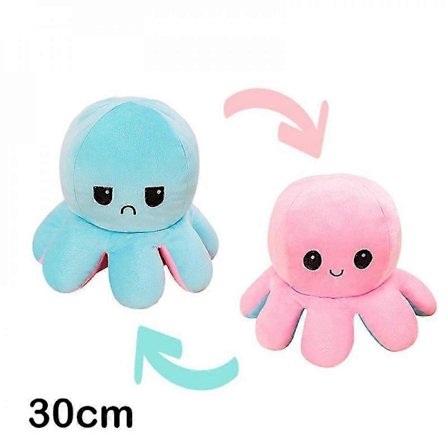 Hot tilbud til lav pris! 30/40 cm Vendbar Blæksprutte Plyslegetøj med Dobbeltsidet Mønster Fyldt Tegneserie WDX Lyseblå Rosa Lyseblå Pink-Glad
