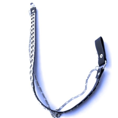 Byxkedja läderrem med Peace nitar och silverfärgad kedja