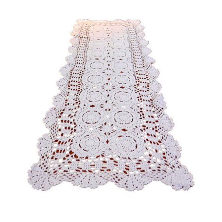 Håndlavet Hæklet Blonde Bordløber Bomuld Hvid Rektangel Sofabord Kommode Dekoration (40*90 tommer)