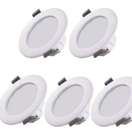 5 LED-spotlightar för badrum, IP44 ultraflat 25 mm, Ø85 mm, vit