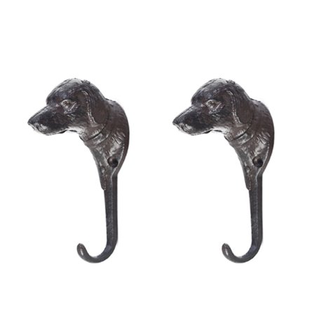 2 st (Hundhuvud) Vintage Gjutjärnsväggkrokar Antik Finish Metall