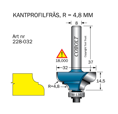 Cobolt 228-032 Profilfres D=32 L=14,5 R=4,8, Maskintilbehør & forbruk