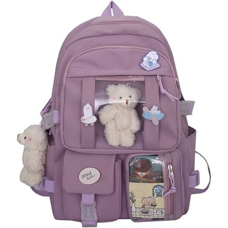 Kawaii School Backpack for Girls Cute Aesthetic Backpack School Bookbag with Pin and Accessories