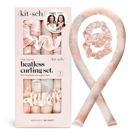 Kitsch Satin Heatless Curling Set - Lämpökiharrussetti ilman lämpöä | Lämpökihartimet & kuumakihartimet | Hiuskihartimet yöksi | Lämpökiharrin