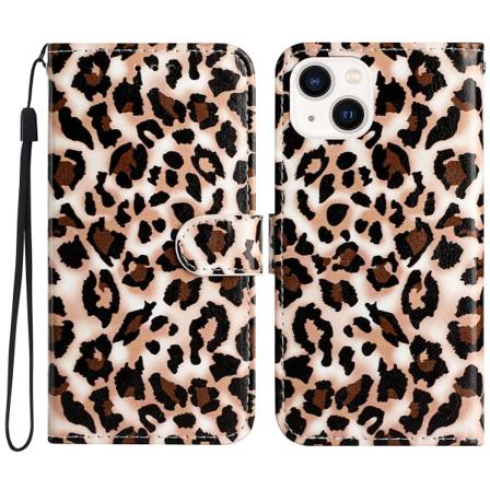 För Iphone 15 Plus Pu Läder Case Mönster Skrivbord Cover Leopard Print
