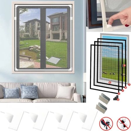 Fönsterfluga, 80 x 100 cm myggnät med magnet, insektsnät för fönster (vit)