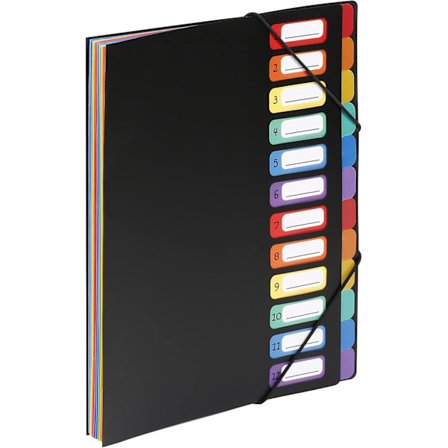 Harmonika-mappe med 12 rum - Ekspanderende lomme til arkivering og transport af dokumenter - A4-papir opbevaring