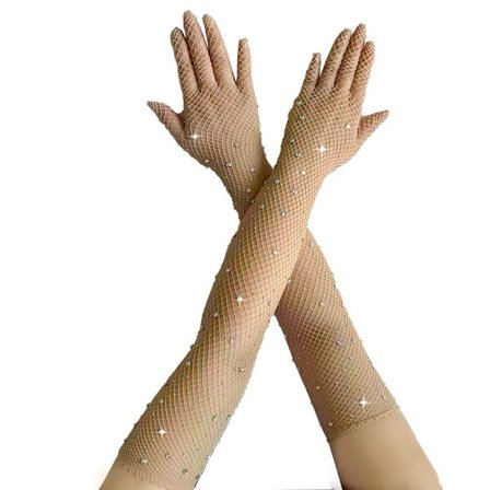 Sexiga Elastiska Rhinestones Mesh Handskar Långa handskar Tillbehör