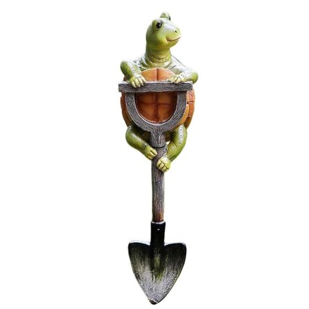 Kreativ Sköldpadda Håller Spade Utomhus Trädgård Hantverk Dekoration Ornament