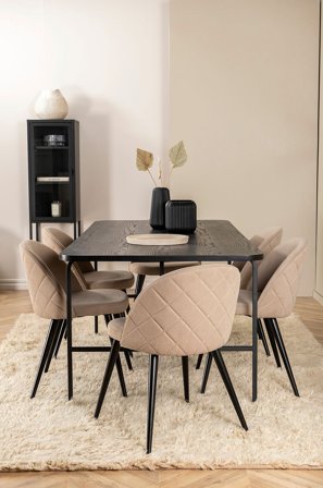 Venture Home - Matgrupp Uno med 6 st matstolar Velvet Stitches - Svart - Matgrupper - Från Homeroom