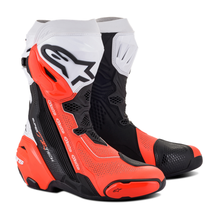 Botas De Moto Alpinestars Supertech R Ventiladas Negro/Blanco/Rojo Flúor 45
