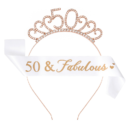 50-årsdagskrona för 50-årsdagsfester, Kvinnors födelsedagspresent, Festtillbehör. Roséguld & Fantastisk Rhinestone-krona för kvinnor 50-årsdag